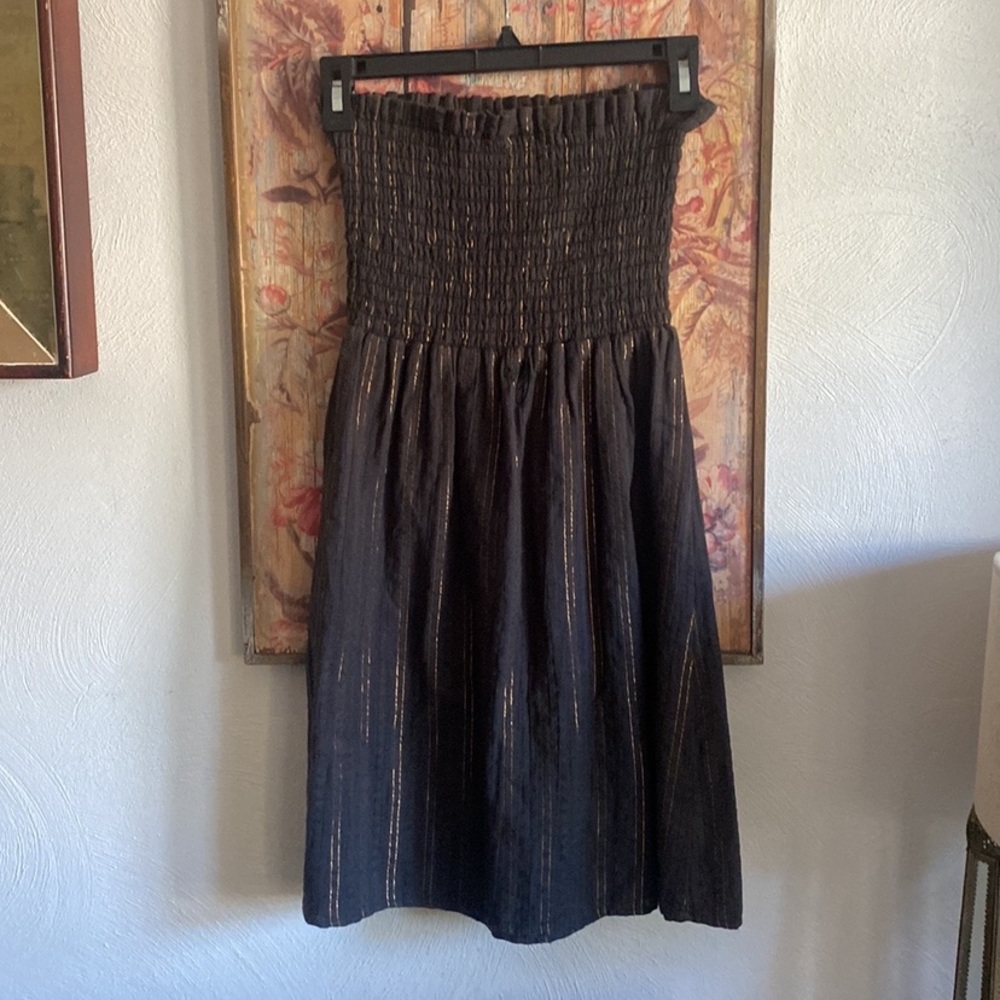 URBAN OUTFITTERS BABYDOLL DRESS BOHO BLACK GOLD STRAPLESS MINI DRESS COVERUP S M - Picture 1 of 10